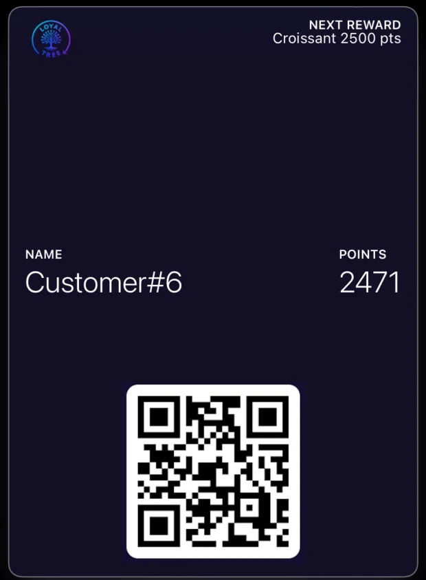 Een Loyaltree-loyaltykaart in de wallet van een telefoon