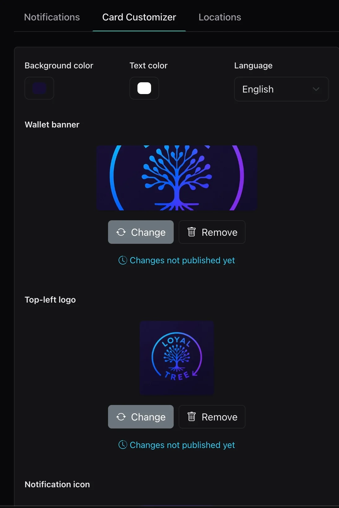 Ρυθμίσεις εμφάνισης κάρτας Wallet Loyaltree