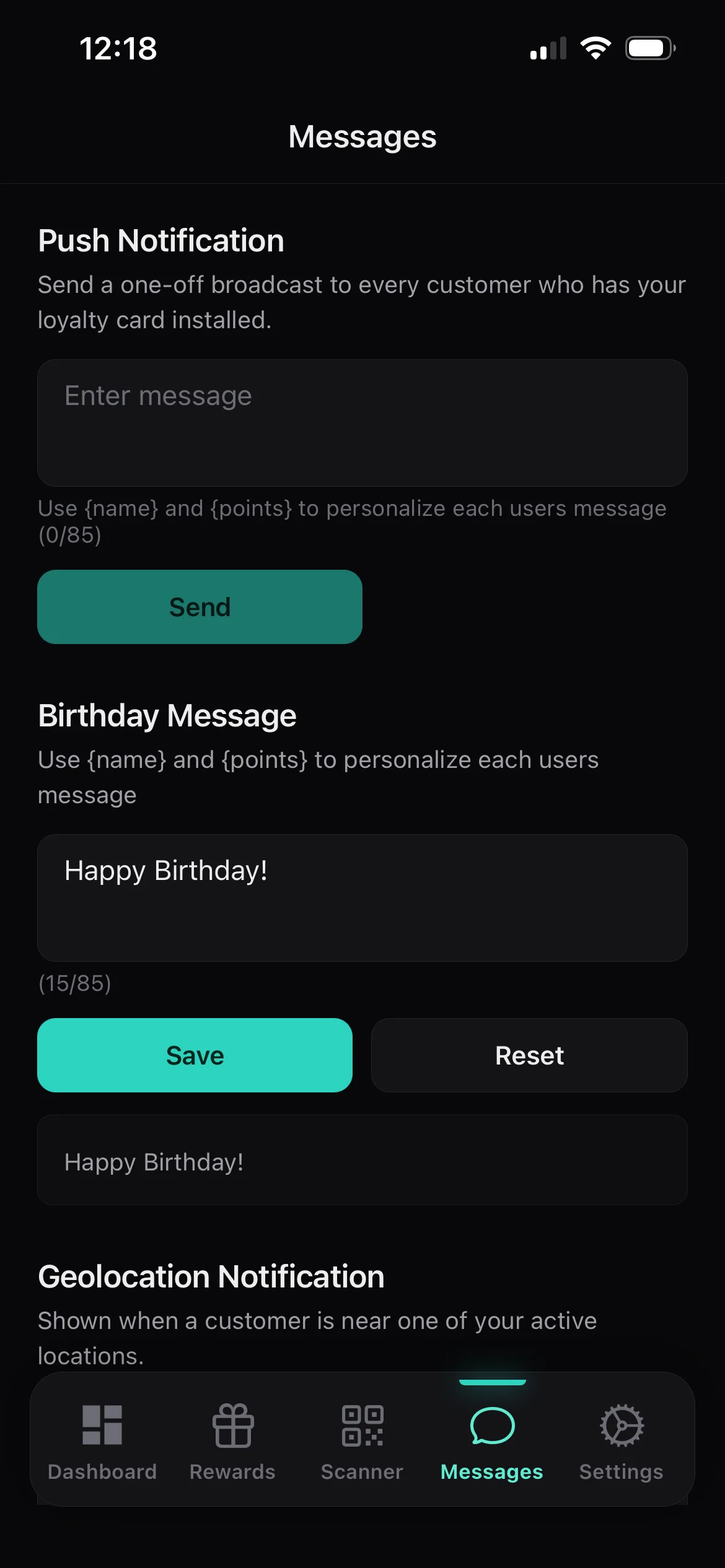 Native wallet notificatieberichten op telefoon
